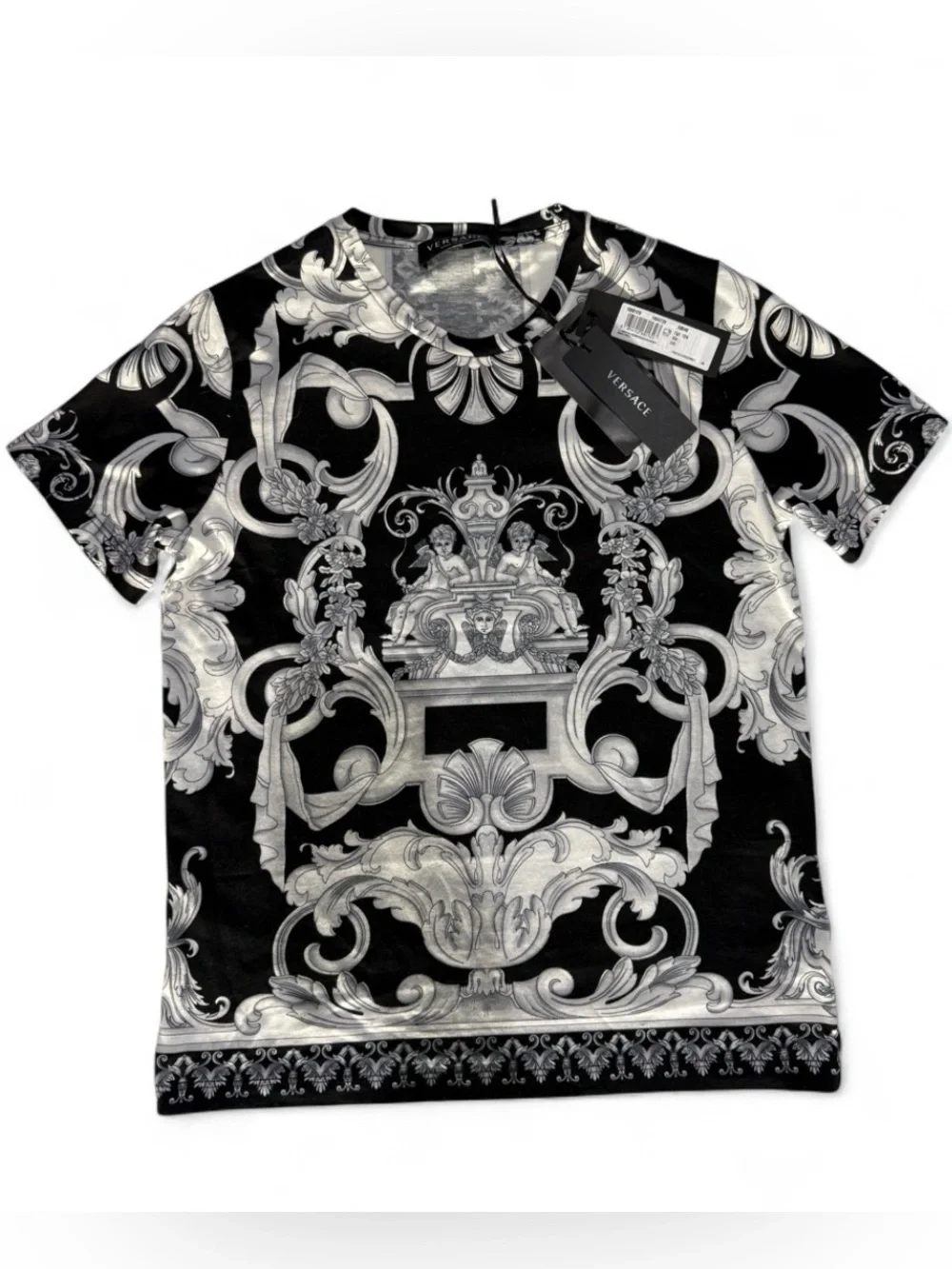 Versace Baroque Graphic Logo Black/White Crewneck T-Shirt Size 12A. Brand New